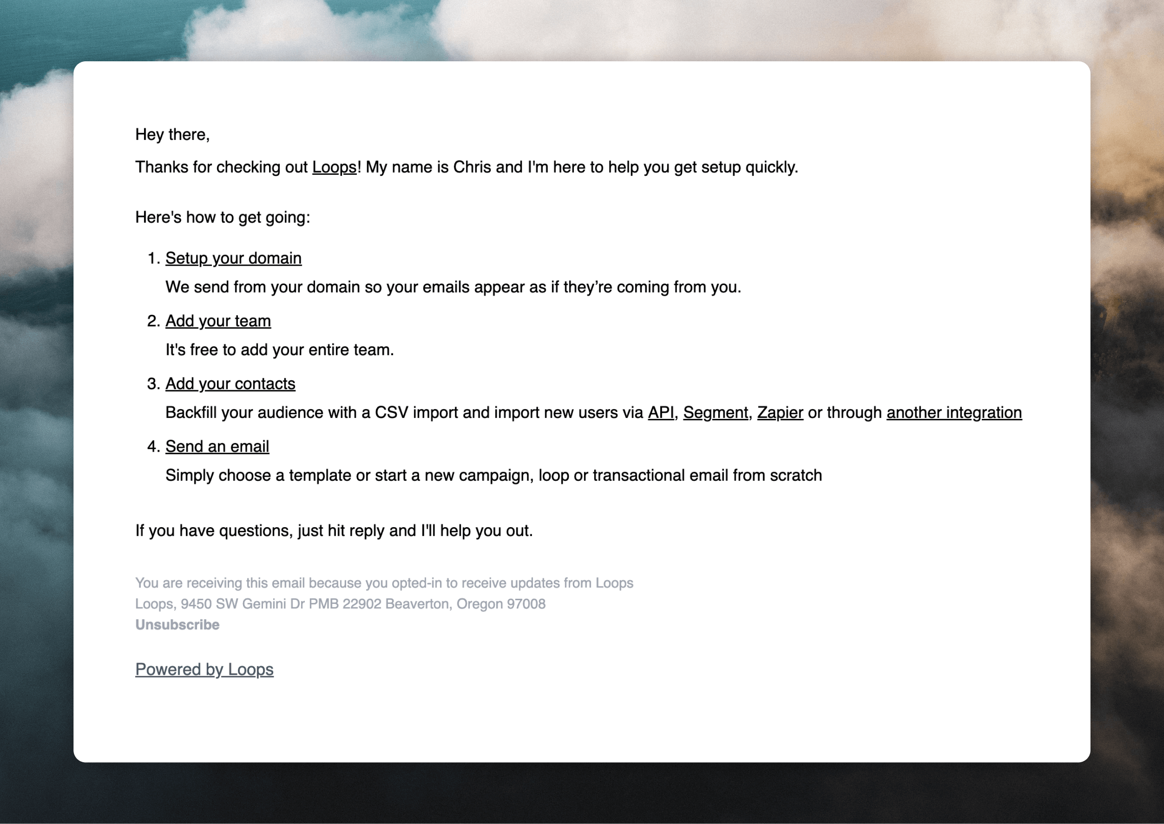 Loops' own welcome email