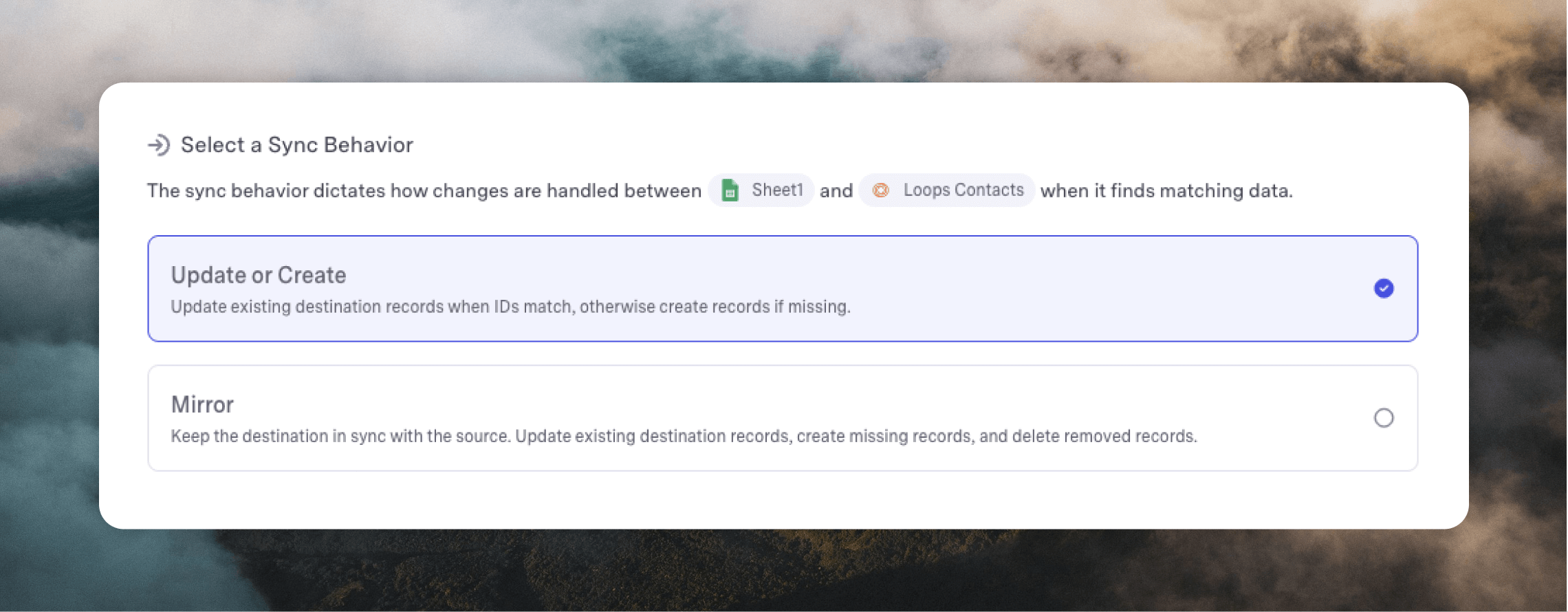 Choose sync behavior