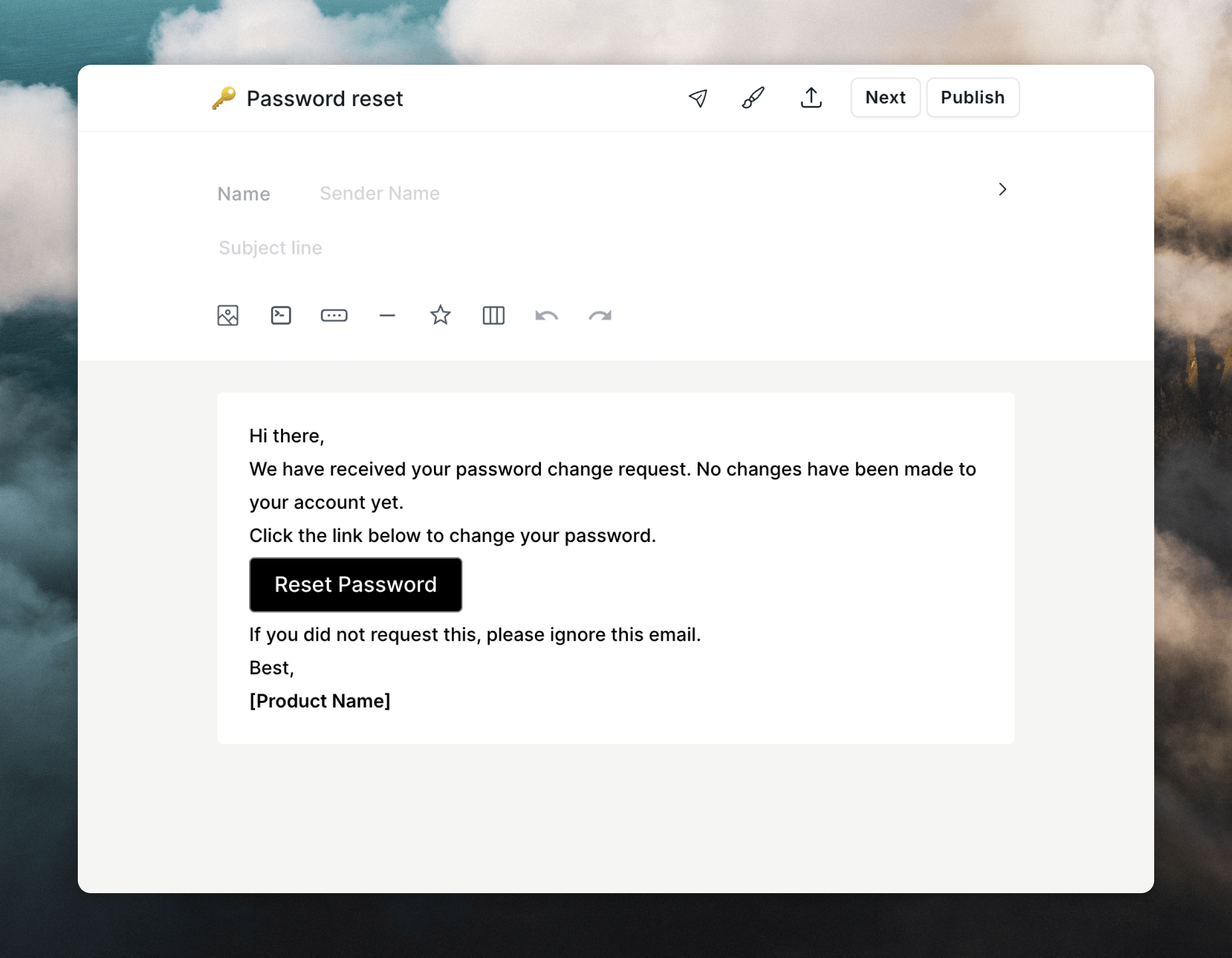 Password reset email example