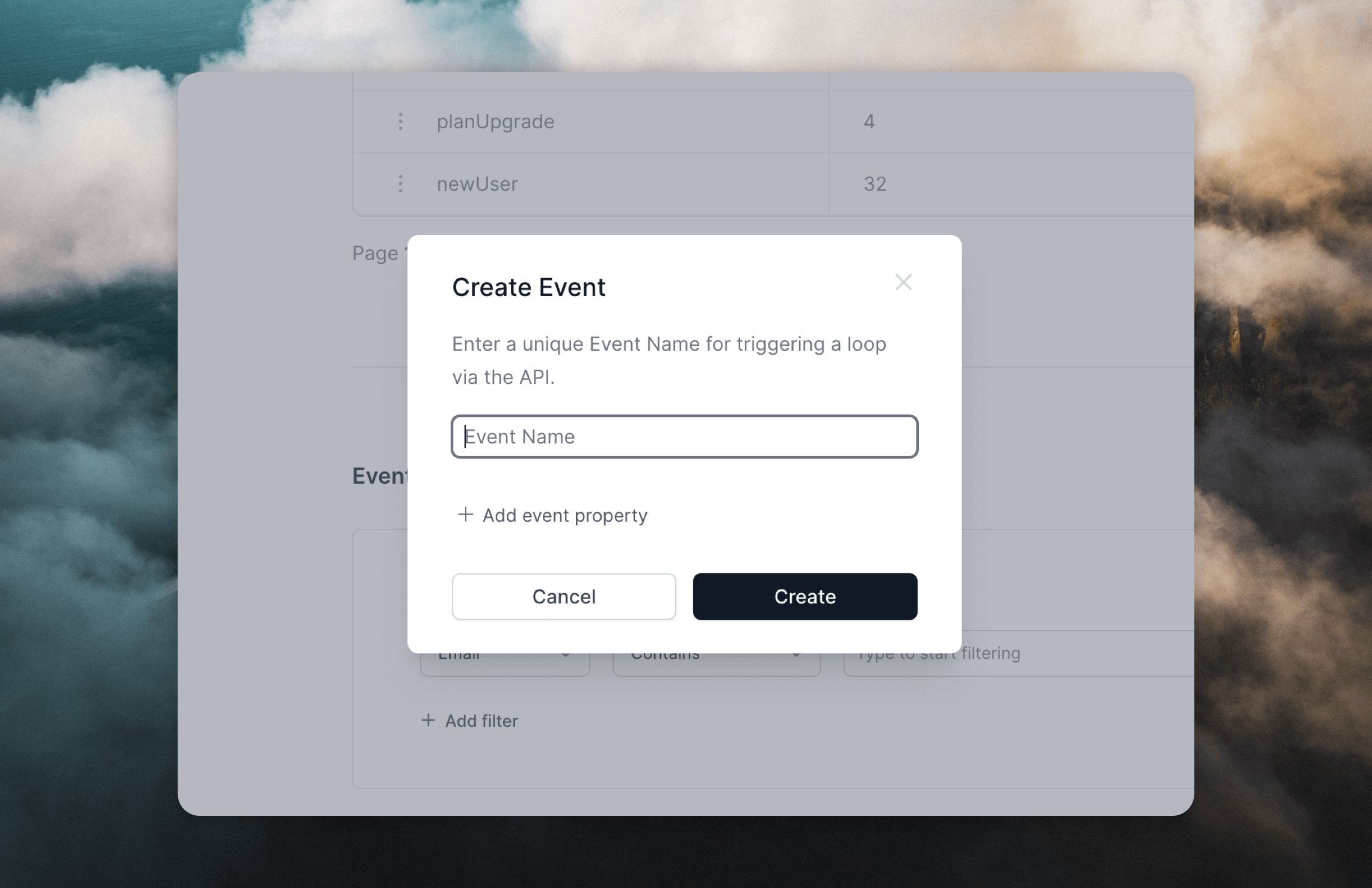 Add an event from Settings