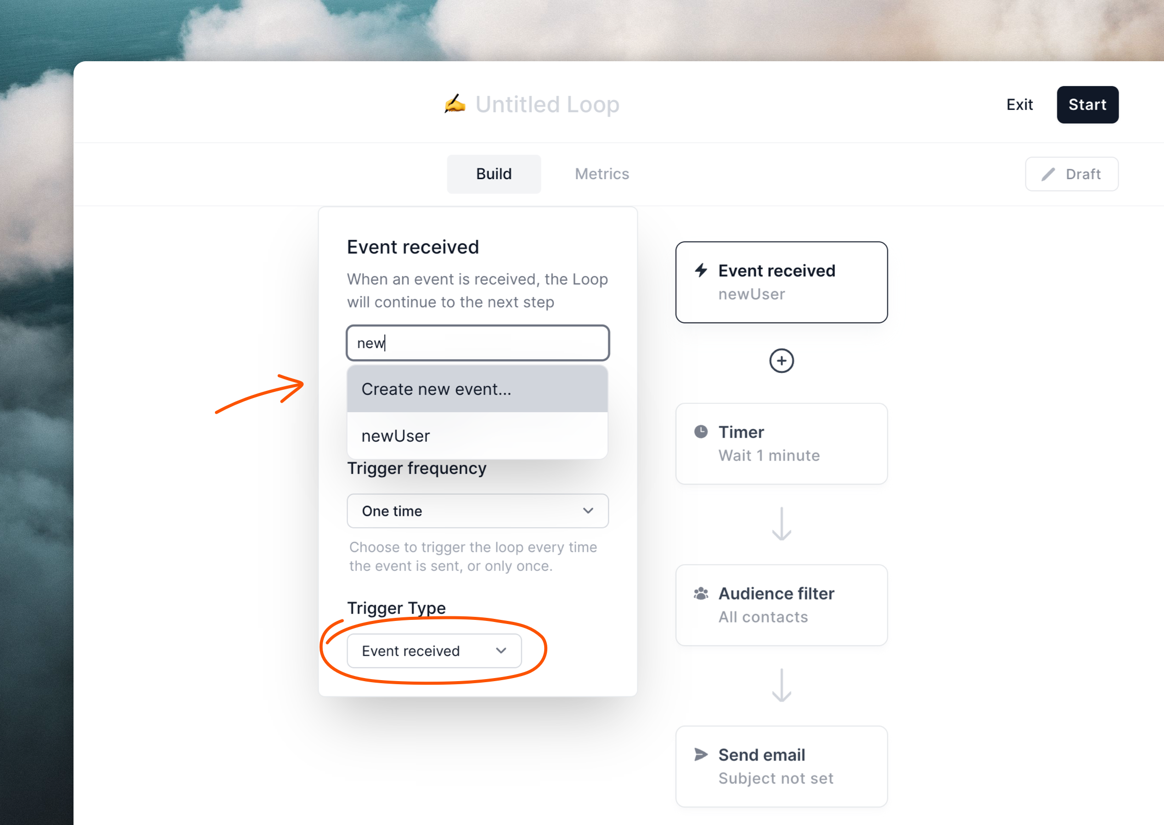 Add an event from the Loop builder
