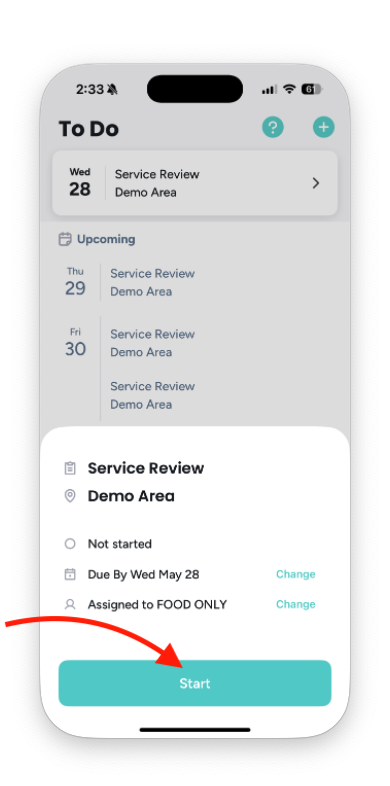 Start audit screen