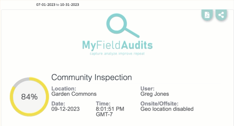 Click Share icon on completed audit