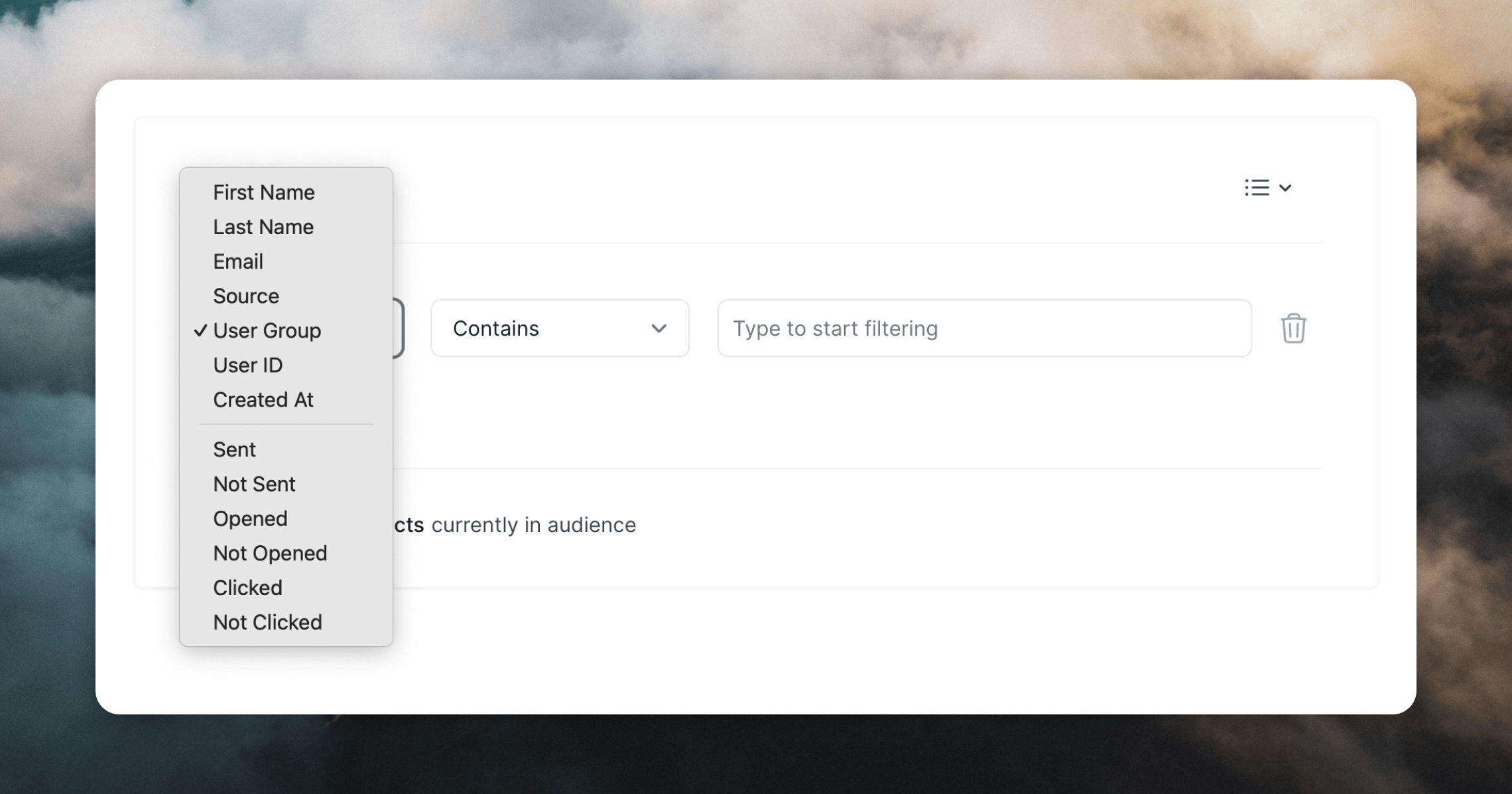 Audience filter form