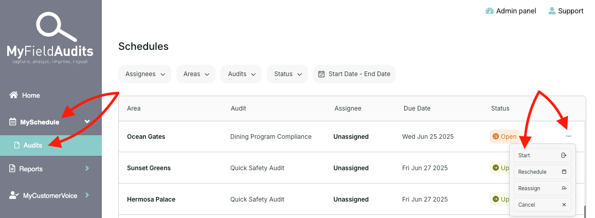 Audit Schedule on desktop