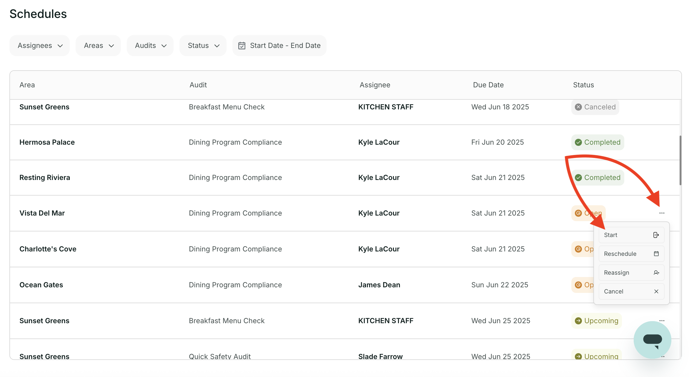 Start audit from schedule