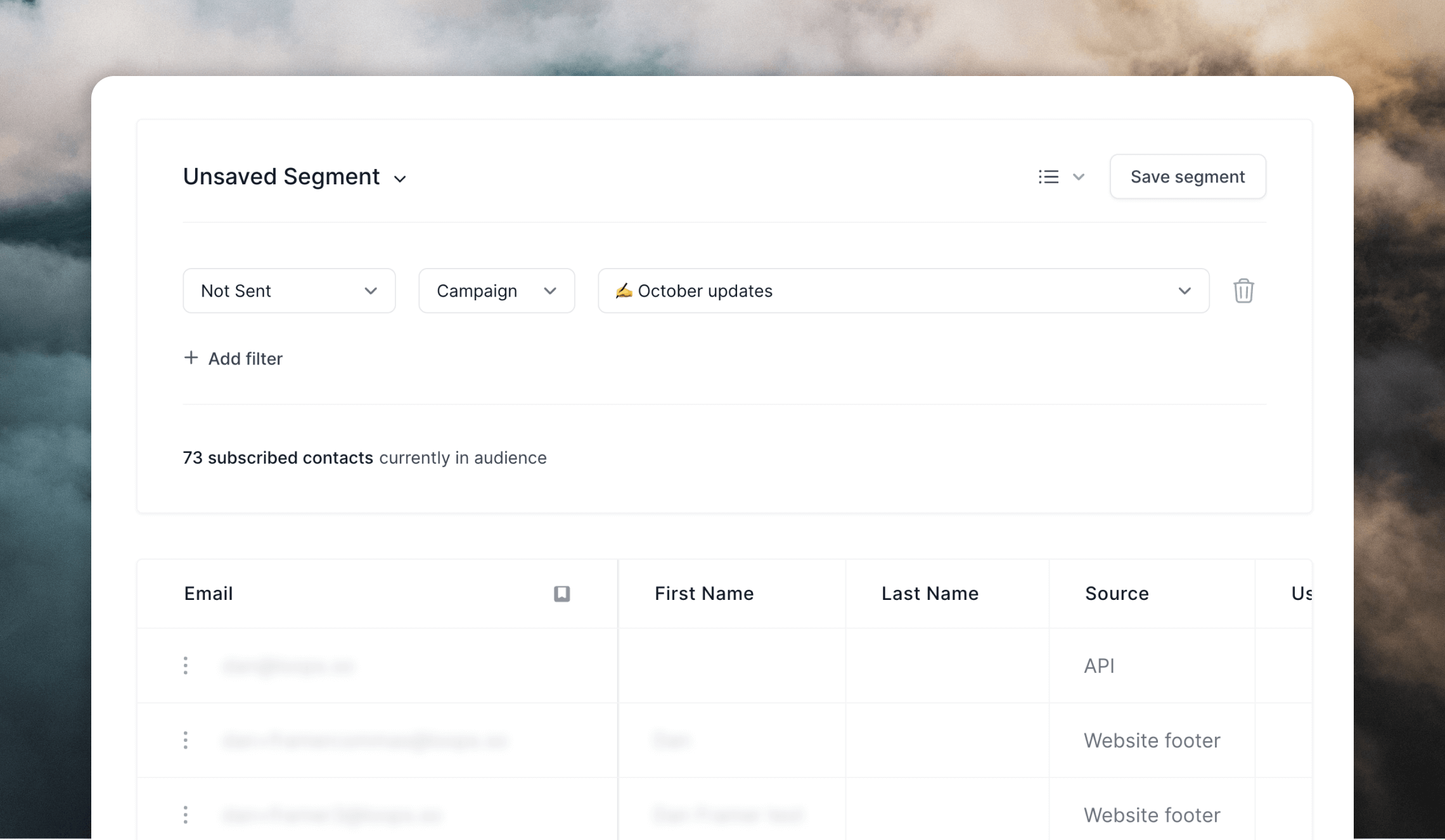 Filter audience by sent campaign