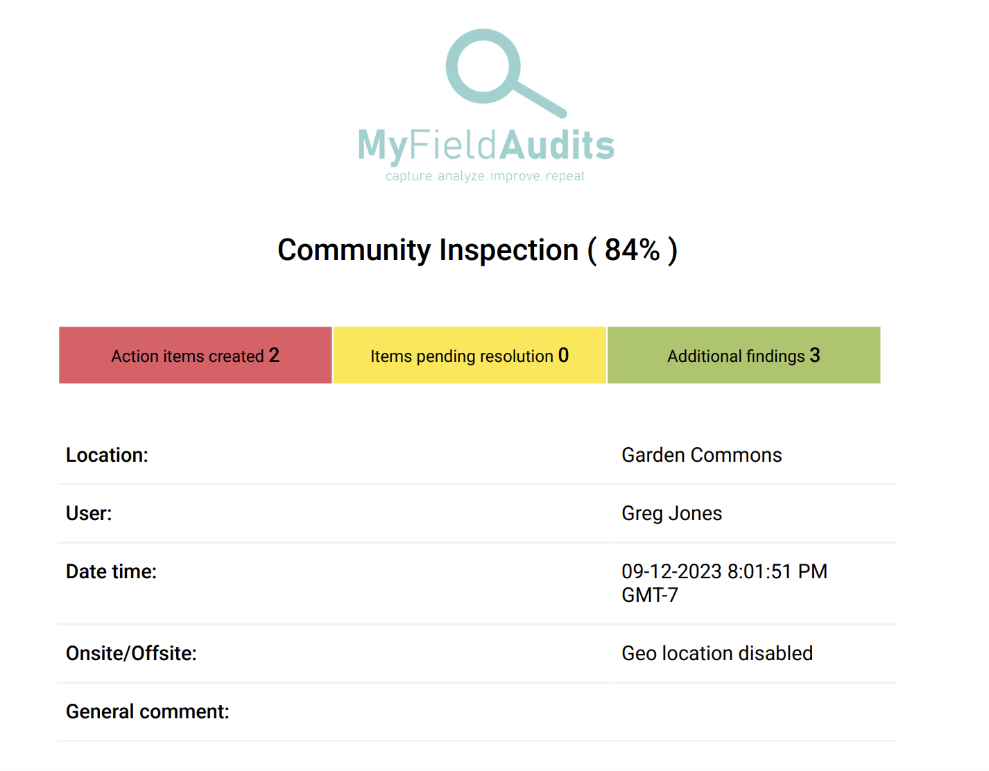 Sample audit report view