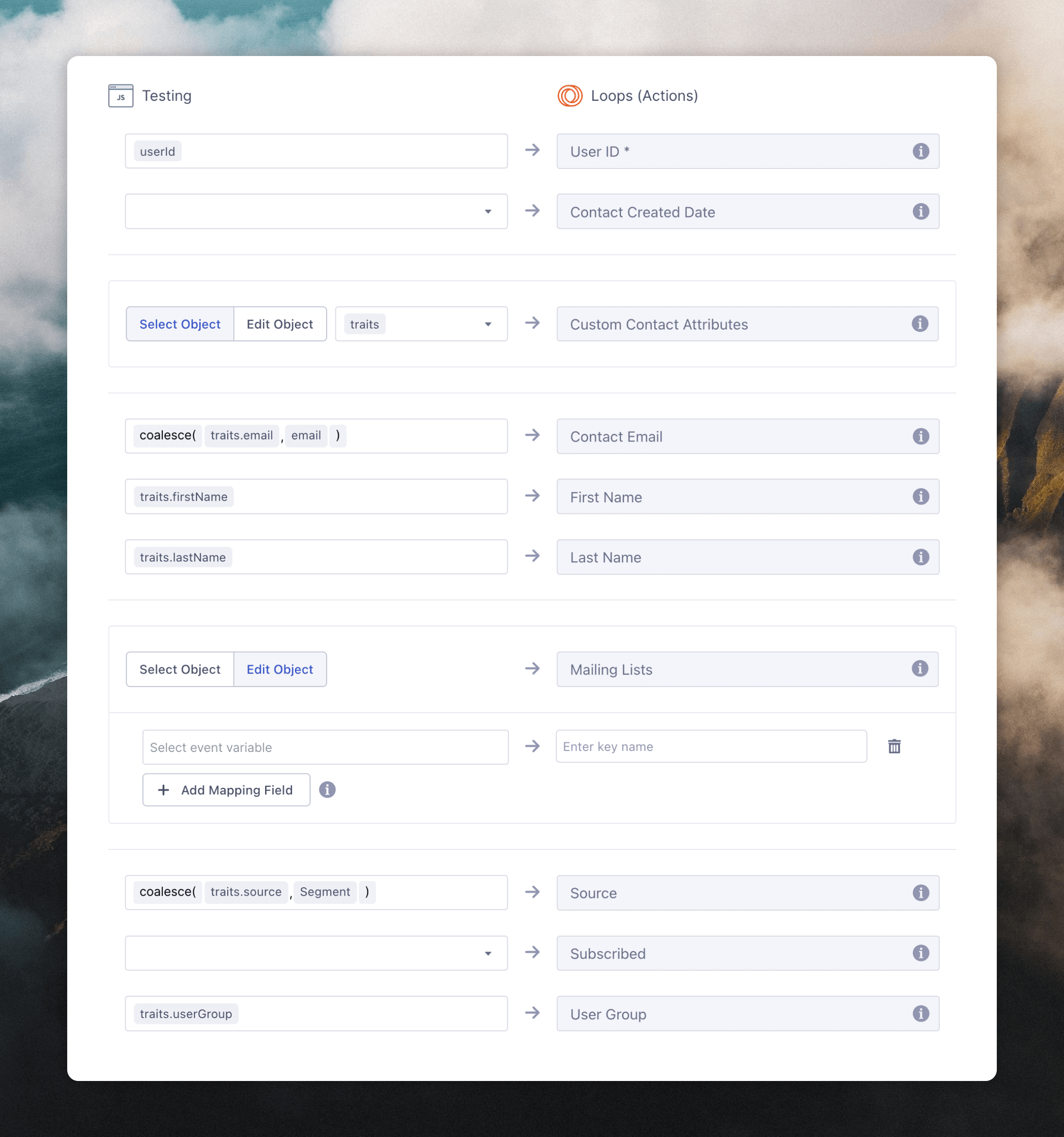 Default contact mappings