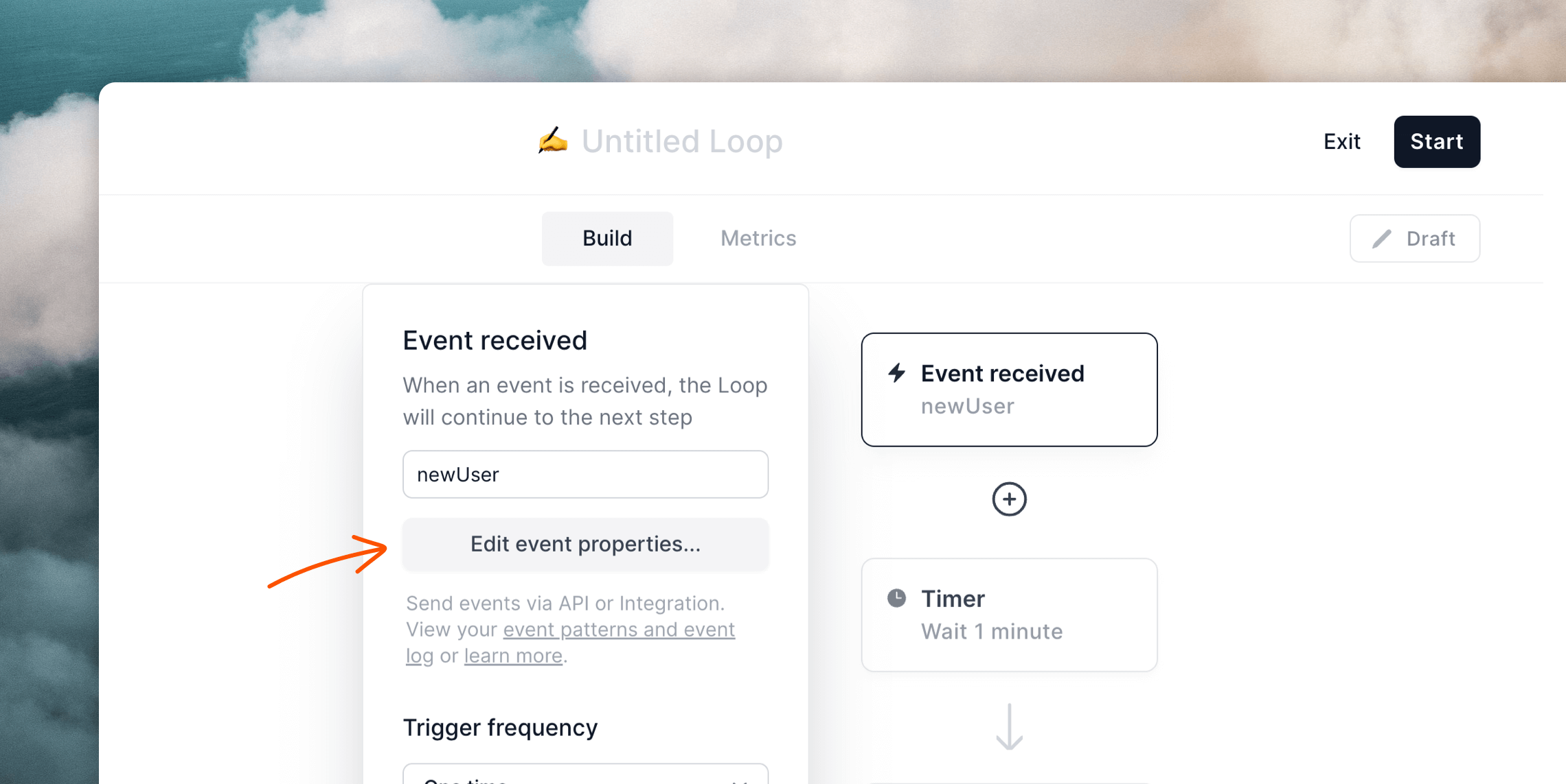 Adding an event property in the loop builder