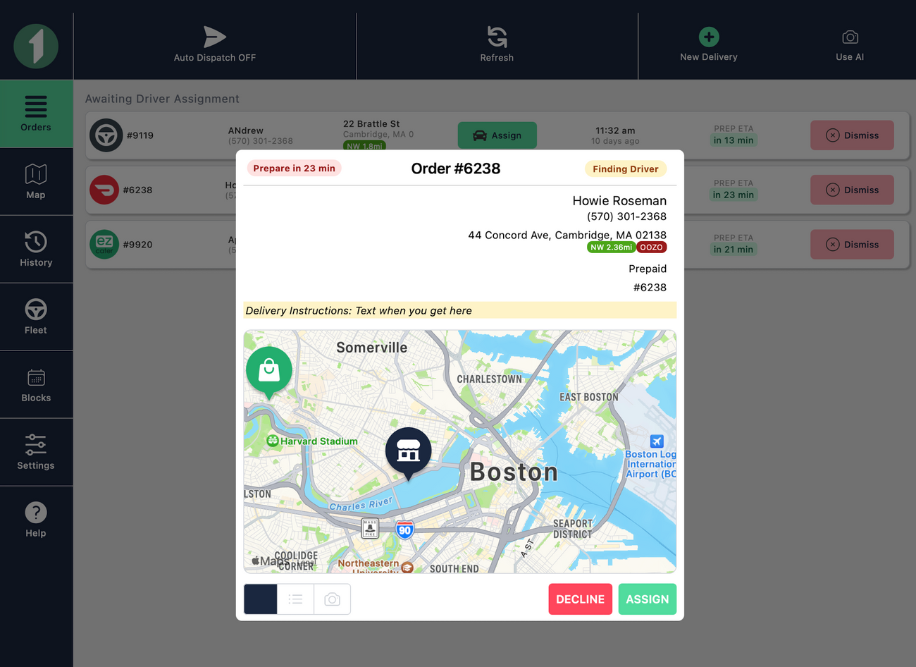 Un-assigning a delivery driver