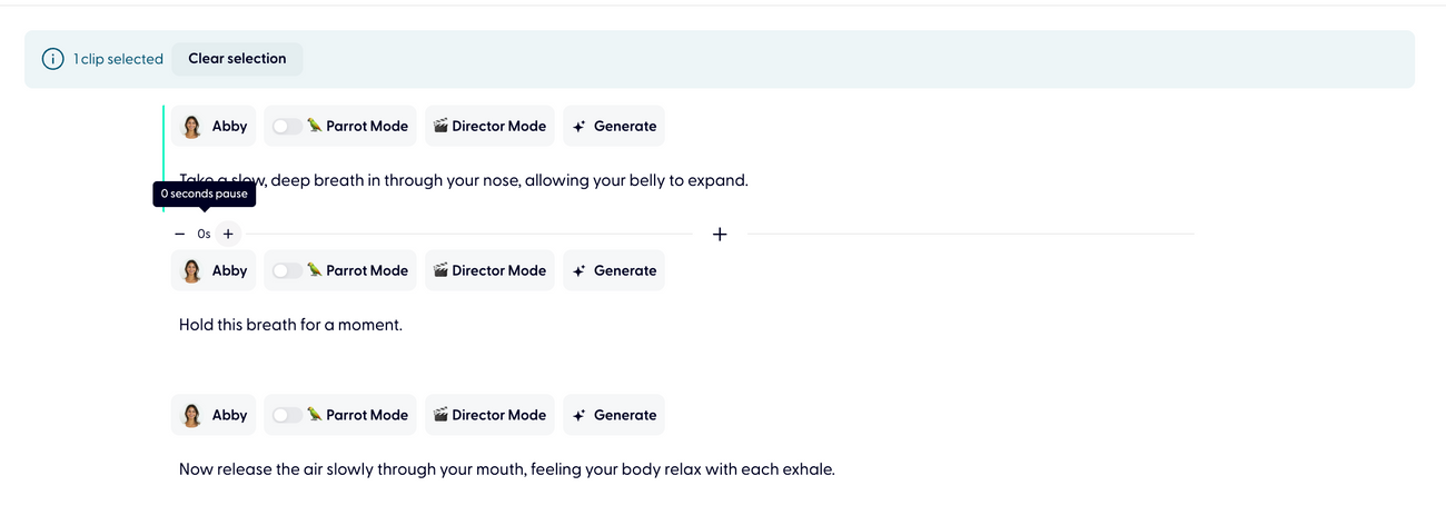 Add pauses in speech and silence periods between audio clips