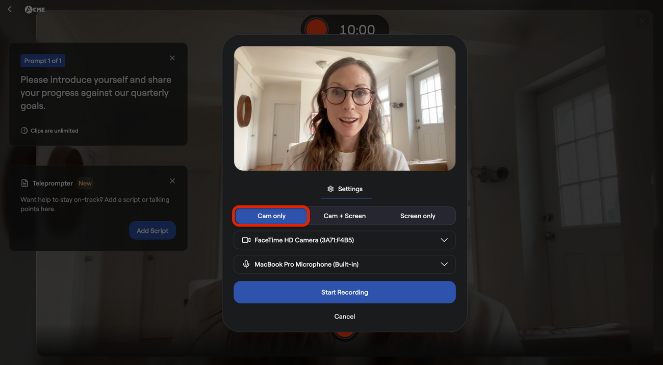 Recording a Landscape or Screen-sharing Video