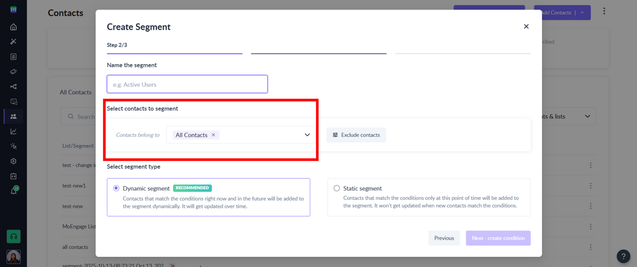 How to segment contacts based on 'Custom Events'