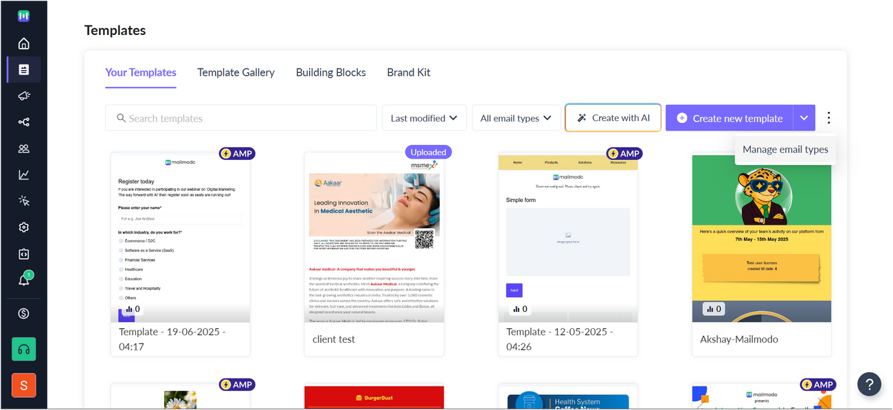 How to assign an email type to a template in Mailmodo