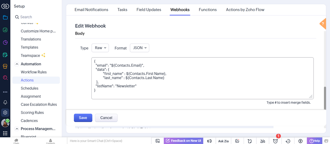 How to send data from Zoho CRM to Mailmodo as contacts