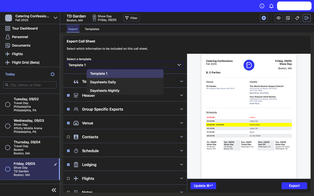 Exporting Daysheets
