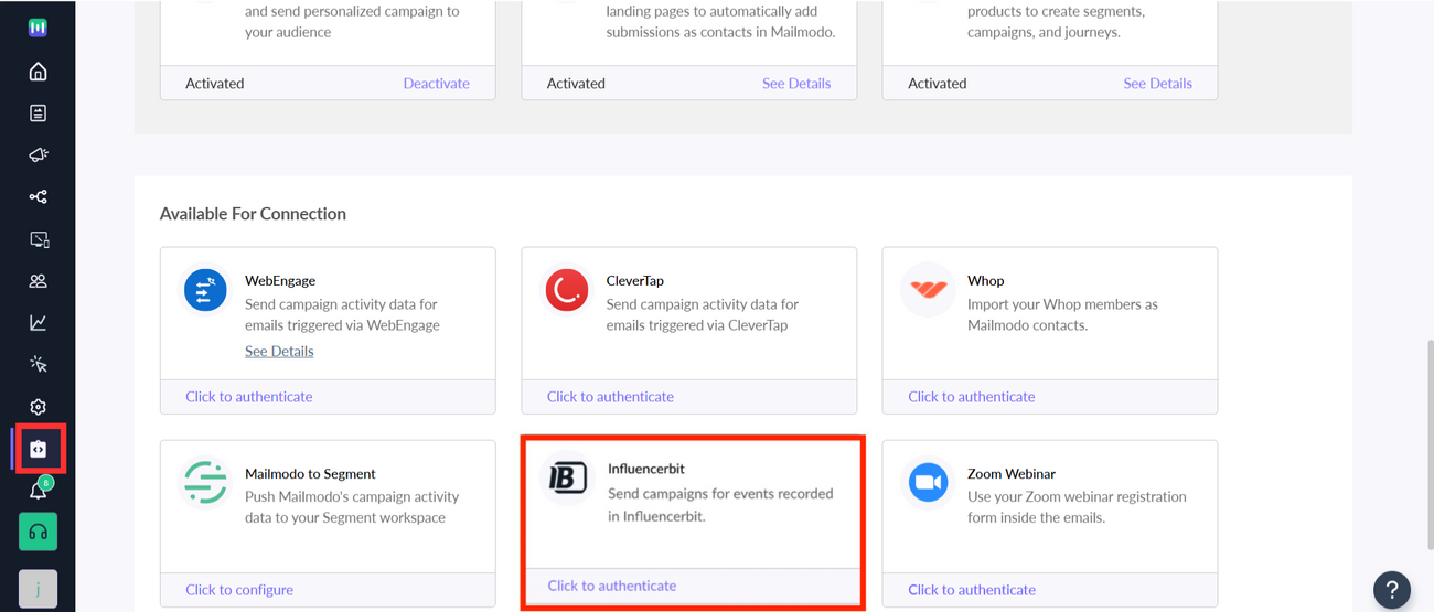 Trigger Journeys in Mailmodo through Influencerbit