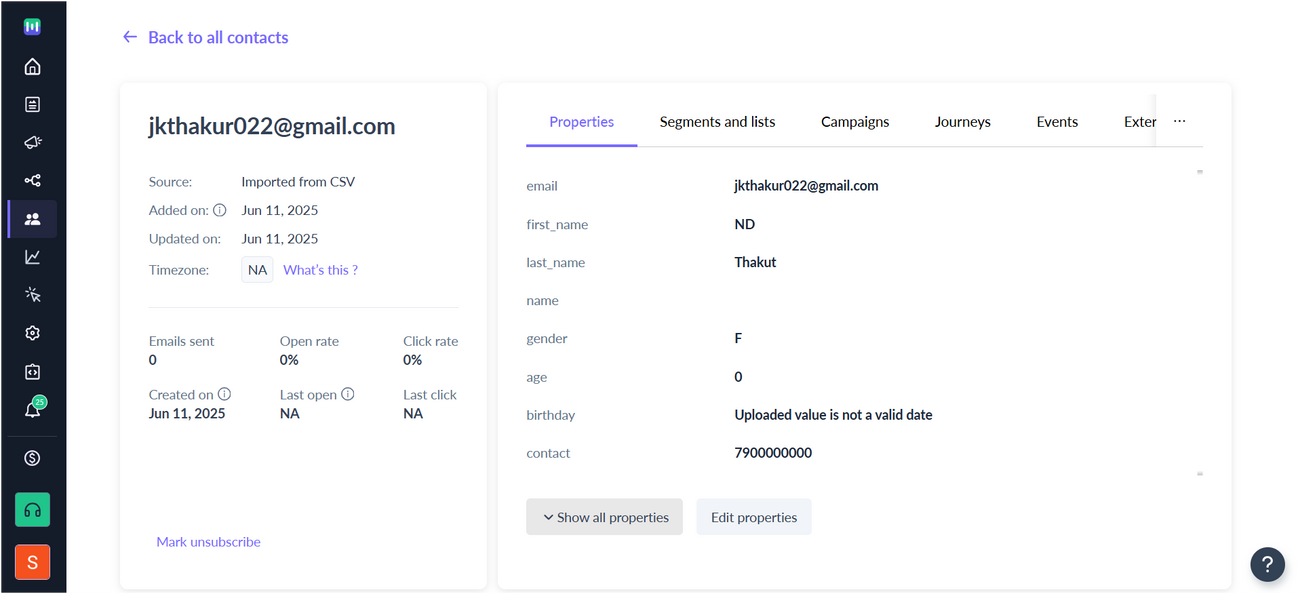 User Properties in Mailmodo