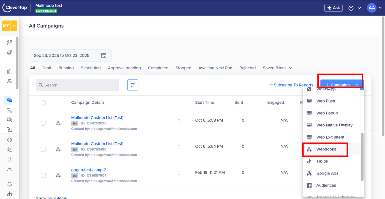 How to pass contacts from Clevertap to Mailmodo