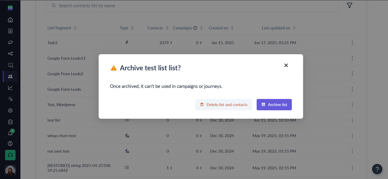 How to archive contacts in Mailmodo?