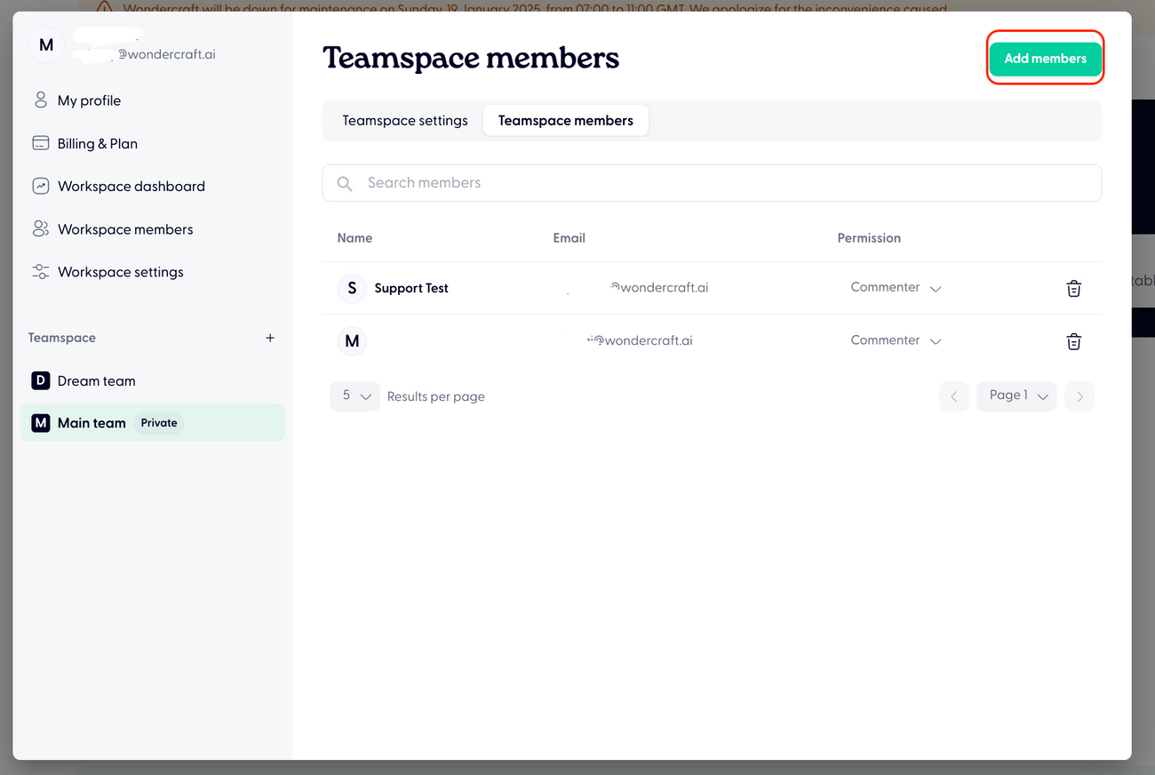 Add members to a teamspace in a workspace