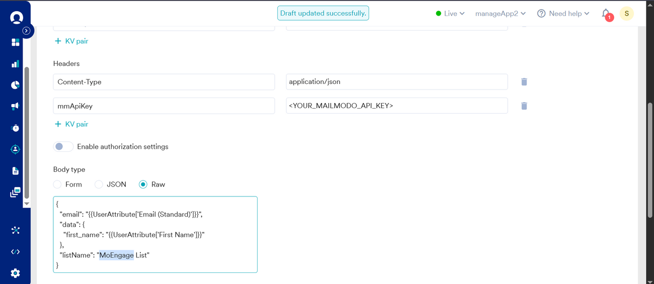 How to pass contacts from MoEngage to Mailmodo