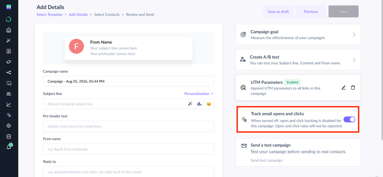 How to disable open and click tracking for email campaigns