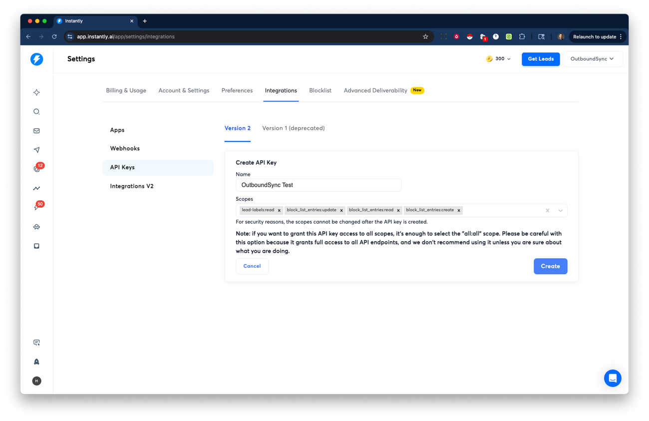 Connect your Instantly API key