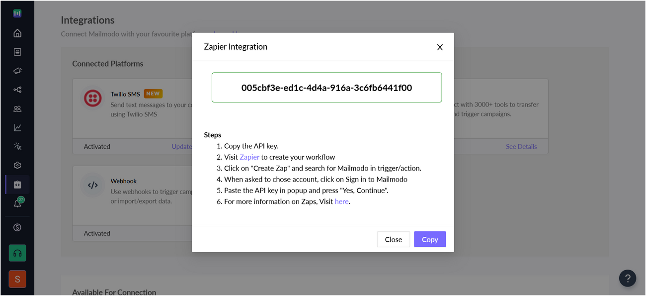 Zapier Integration with Mailmodo