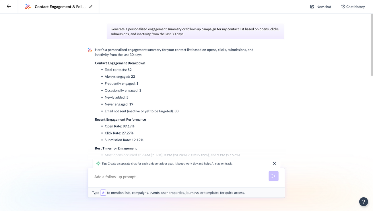 How to view and access email engagement data for a contact list?