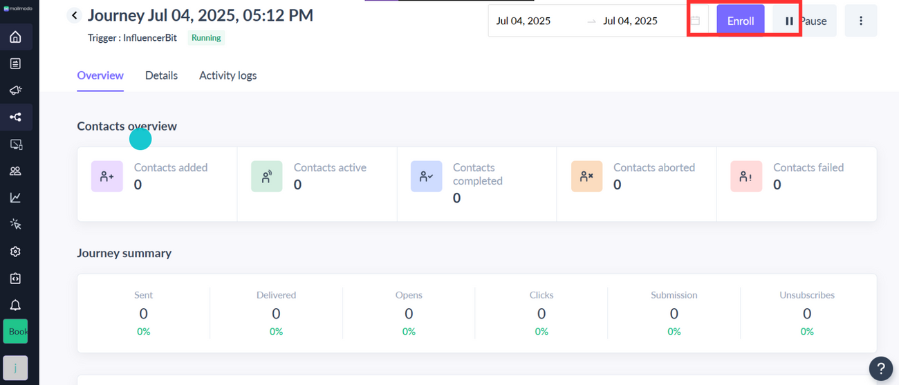 Trigger Journeys in Mailmodo through Influencerbit