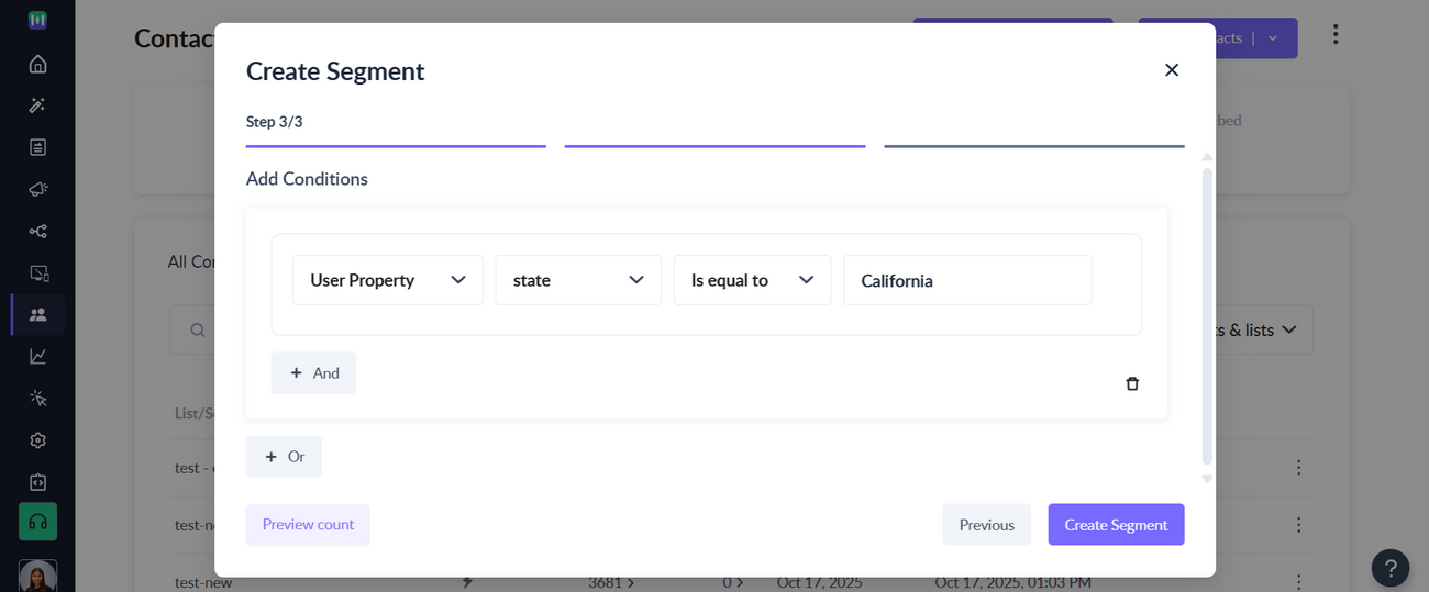 How to segment contacts based on 'User Properties'
