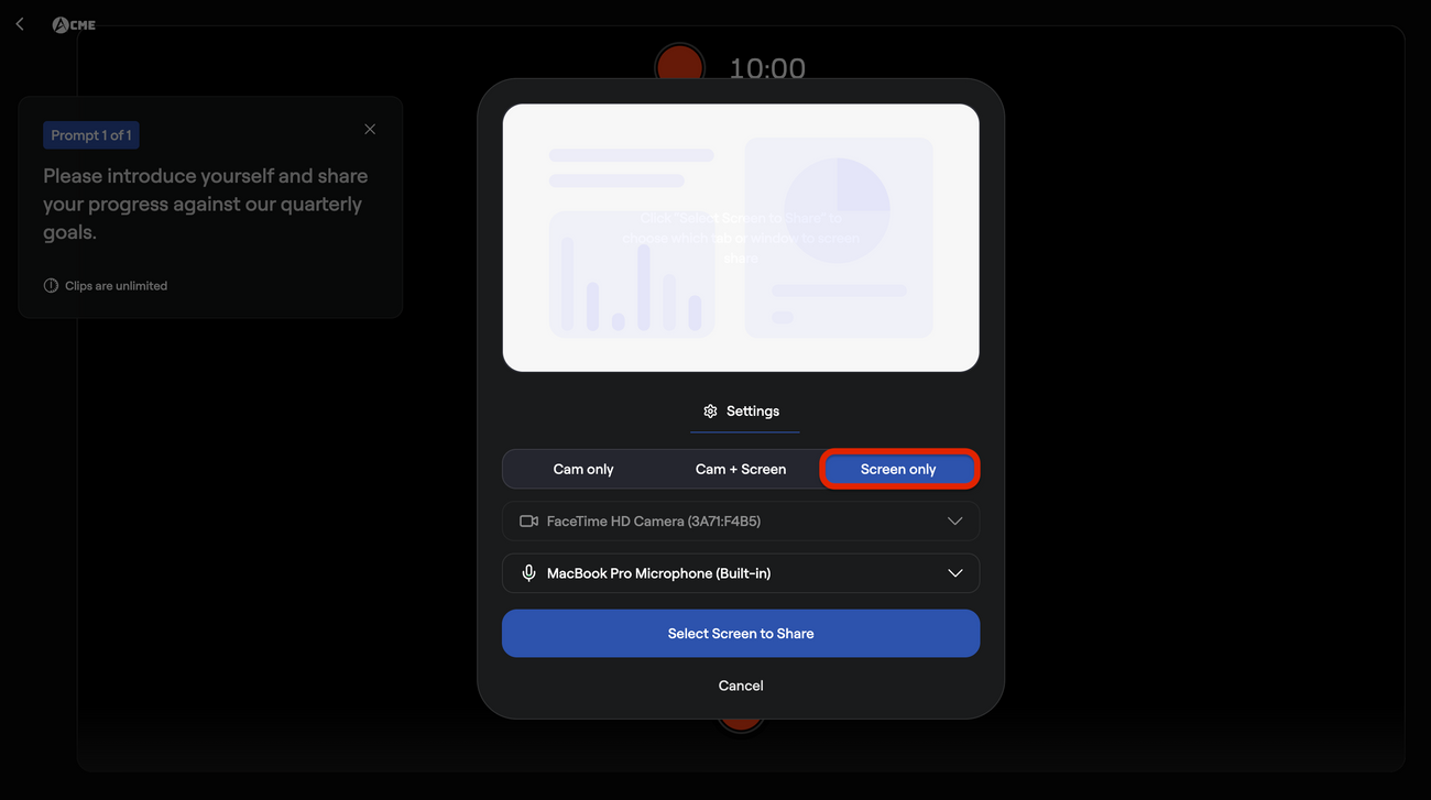 Recording a Landscape or Screen-sharing Video