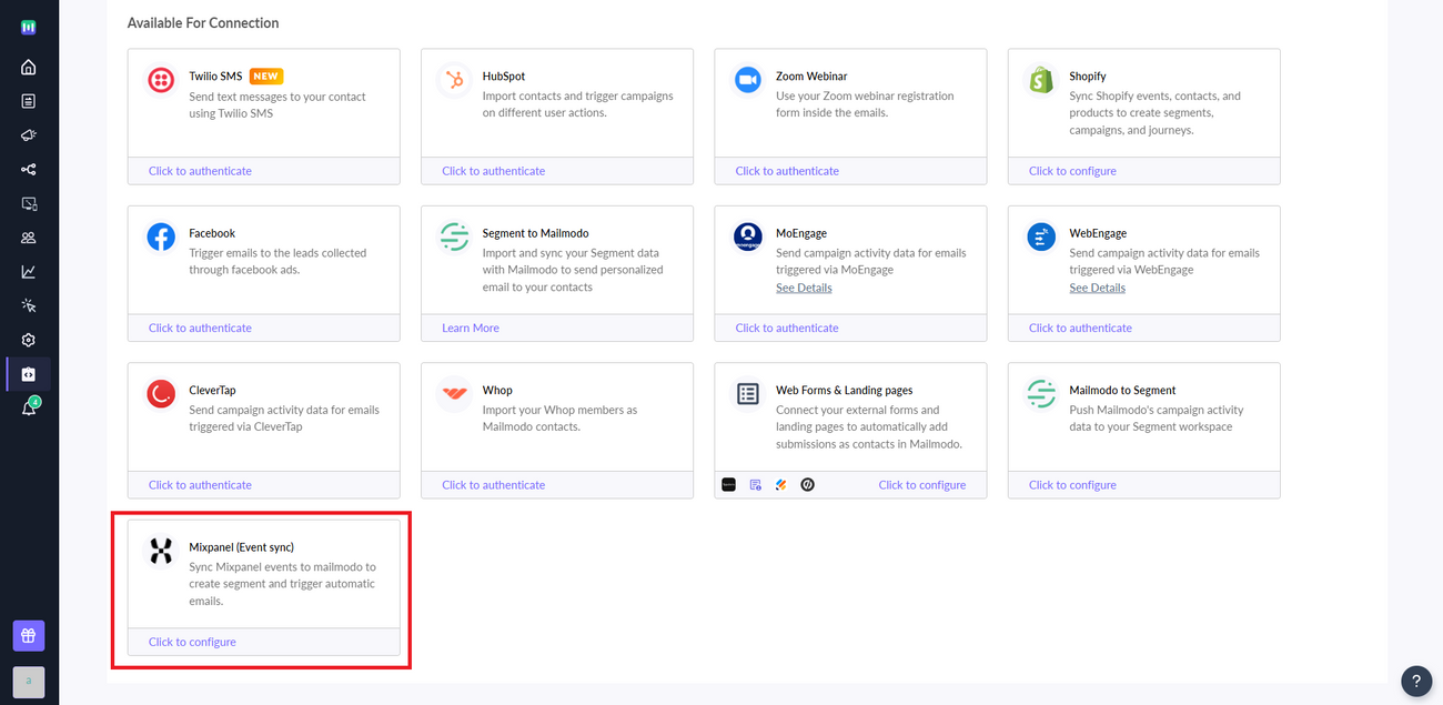 How to Sync Mixpanel Events with Mailmodo