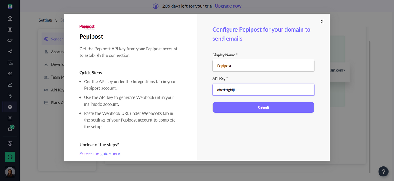 Setting up Mailmodo with Pepipost SMTP