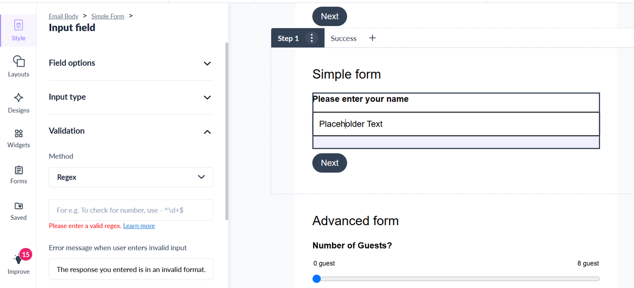 How to add validation to a text input field in the AMP form?