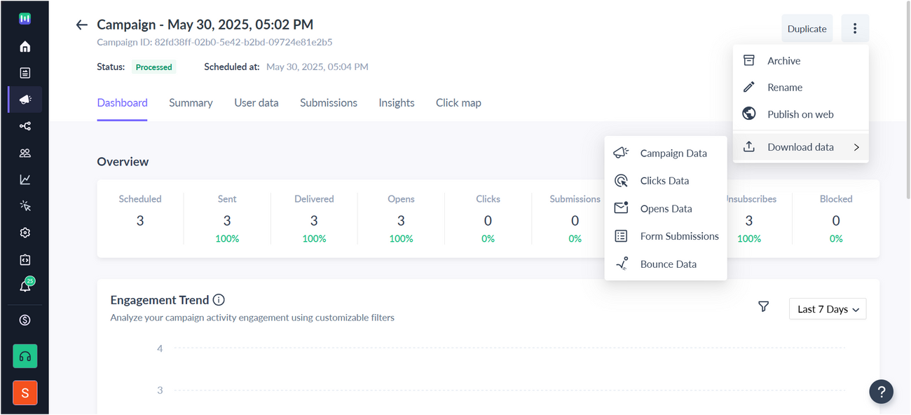 How to export campaign level data from the dashboard