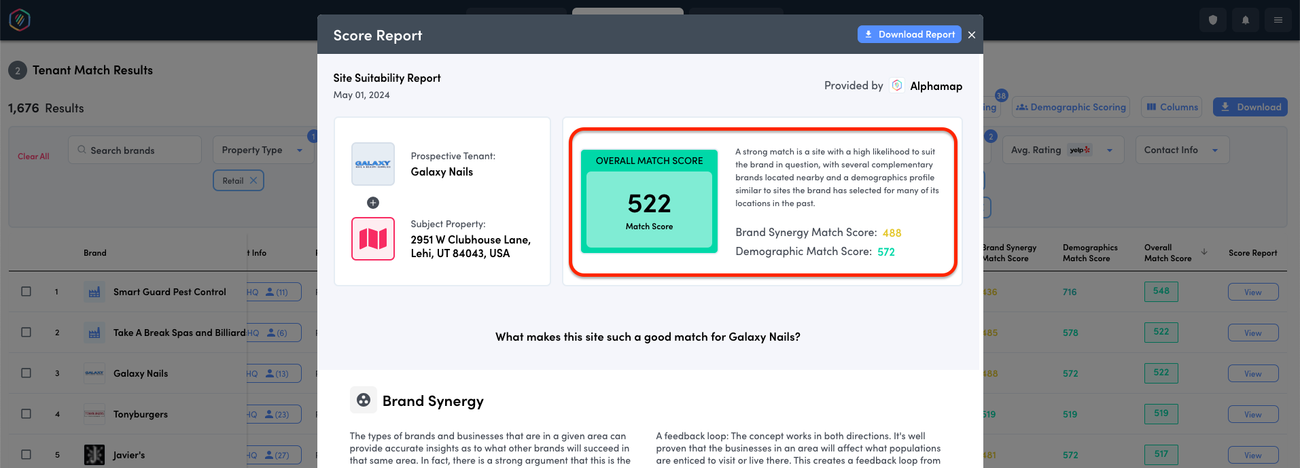 Match Score Calculation and Utilization in TenantFinder