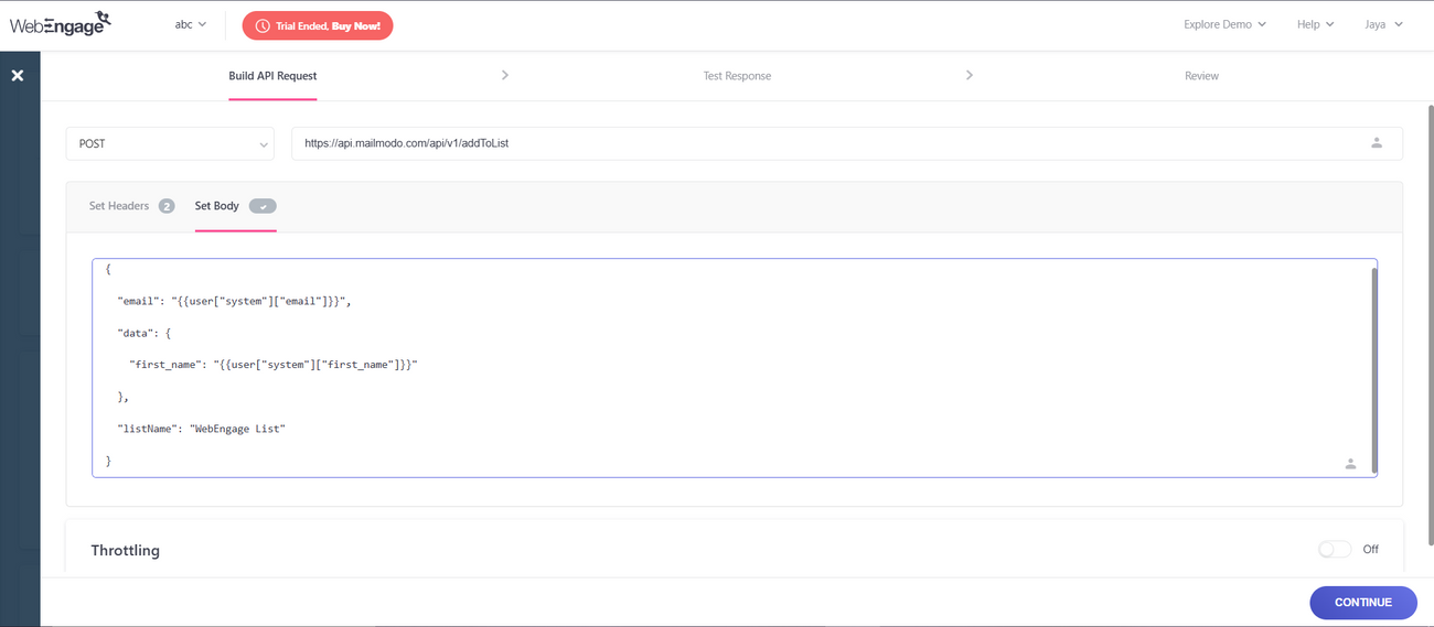 How to pass contact data from WebEngage to Mailmodo
