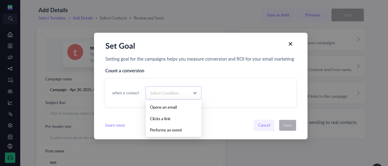 Adding goals to your campaigns