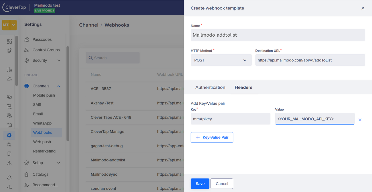 How to pass contacts from Clevertap to Mailmodo