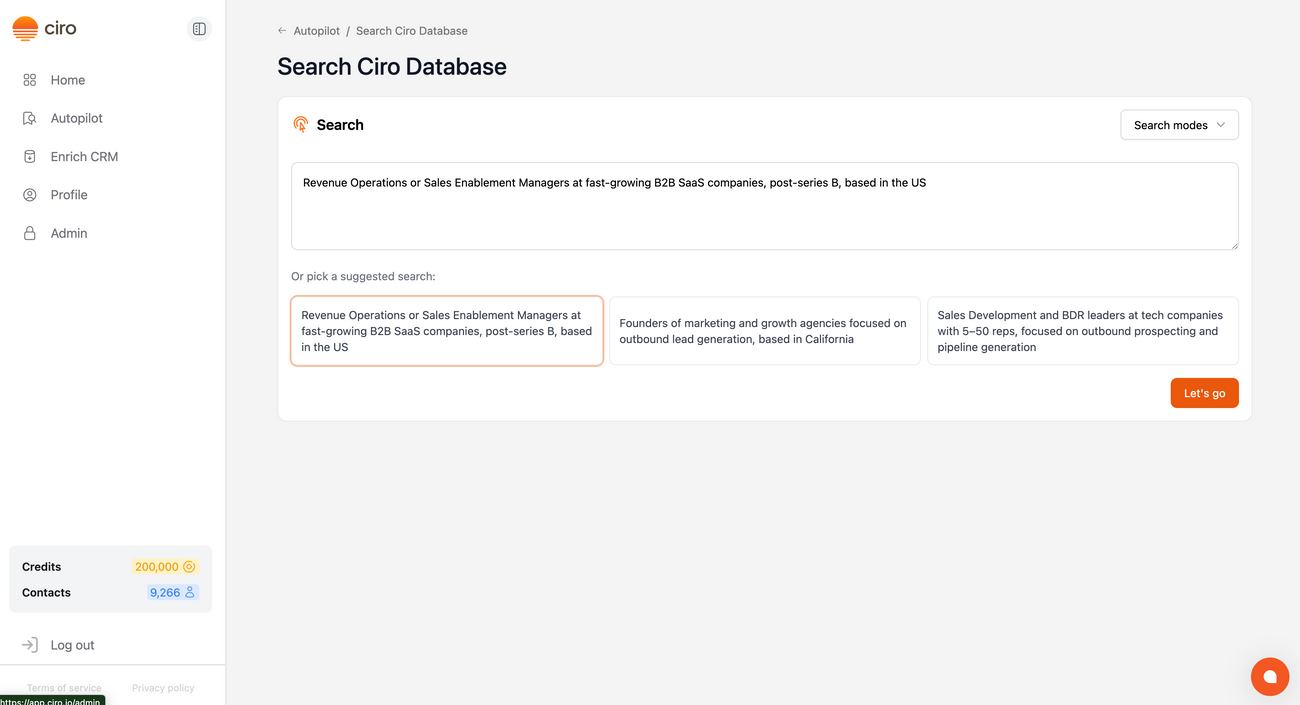 How to run Autopilot Search using Ciro’s Database