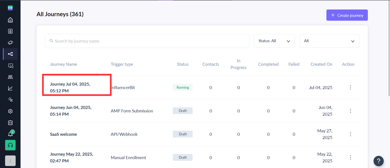 Trigger Journeys in Mailmodo through Influencerbit