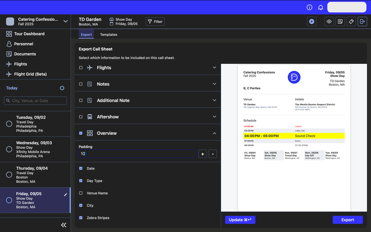 Exporting Daysheets

