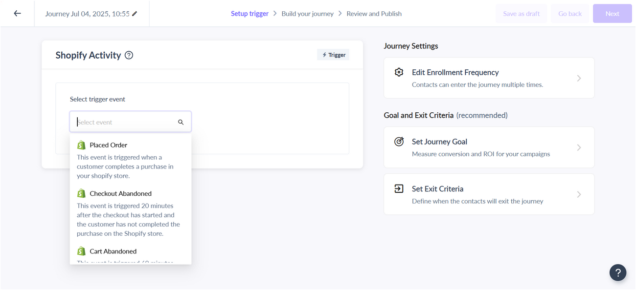 Create Journeys Using Shopify Activities