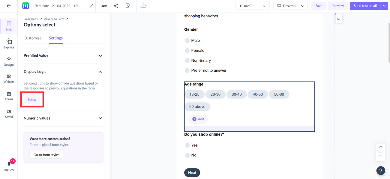 How to add a hidden field or variable in the template?
