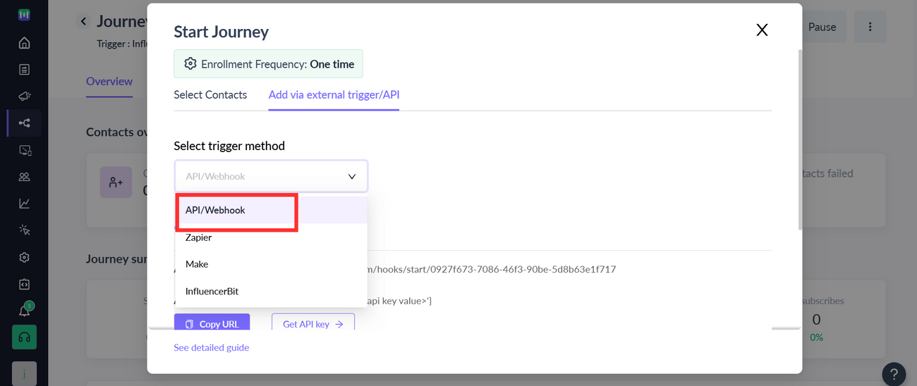 Trigger Journeys in Mailmodo through Influencerbit