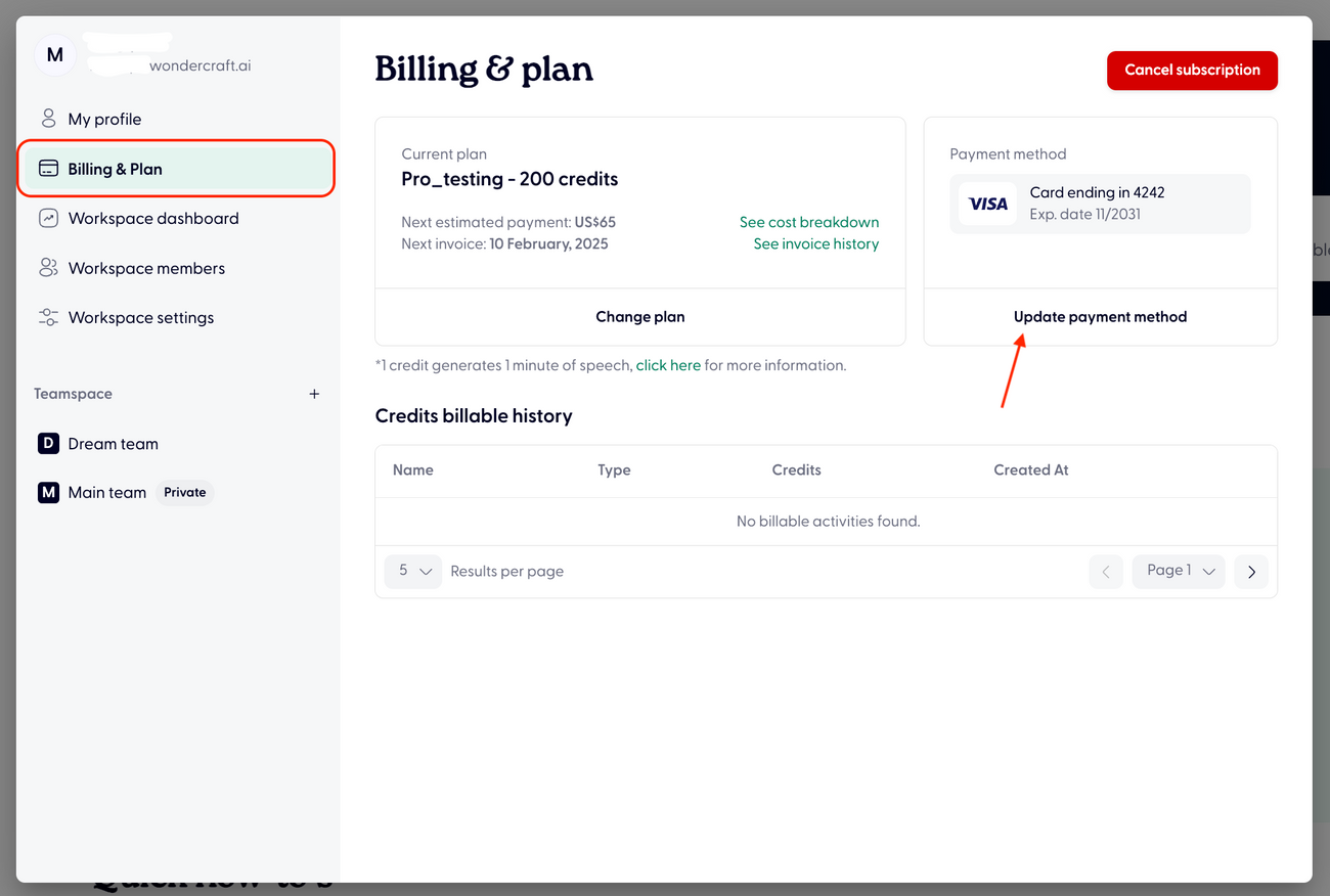 Manage your payment method