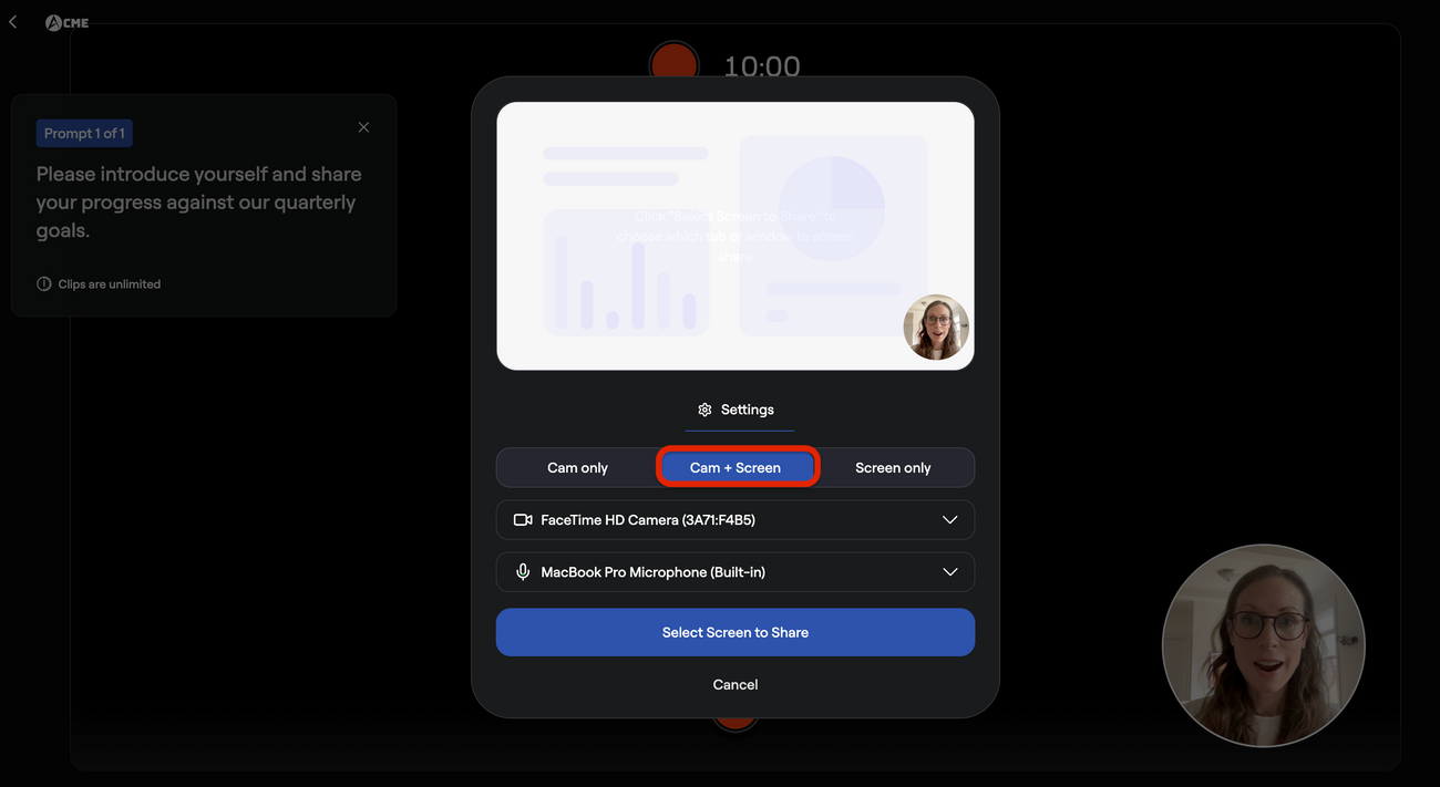 Recording a Landscape or Screen-sharing Video